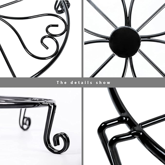 NSYOOMH 2 pack 10" 12" Rustproof Black Metal Plant Stands Heavy Duty Plants Holder Outdoor Indoor, Round Wrought Iron Sturdy Flower Planter Pot Stand, Corner Gardening Inside Potted Plant Risers - 10Inches