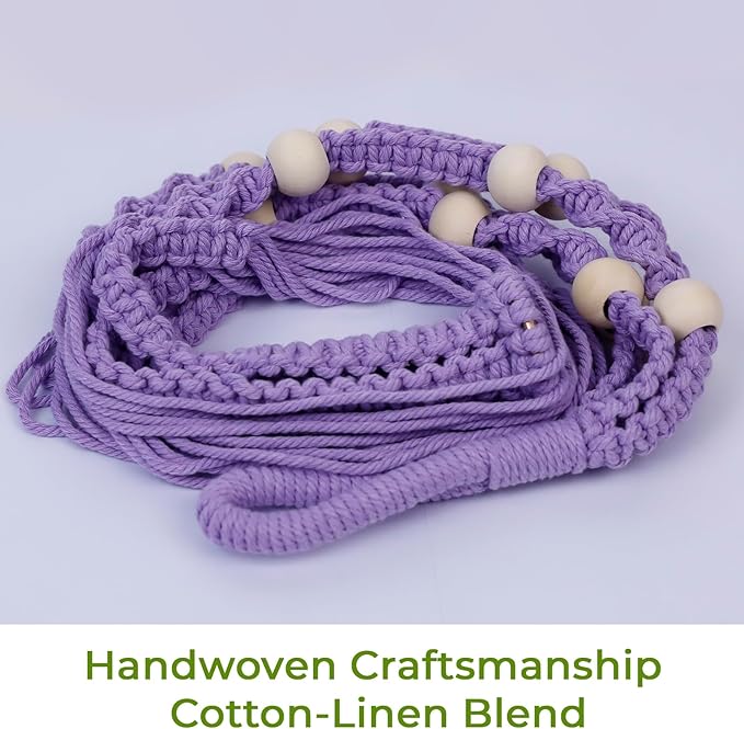 EJGIEGSO Macrame Plant Hanger, Up to 4-15 inch Pots, Wood Beads Cotton Hanging Planter Holder for Indoor Outdoor Boho Home Decor, 35 Inch, Set of 2 (Purple)