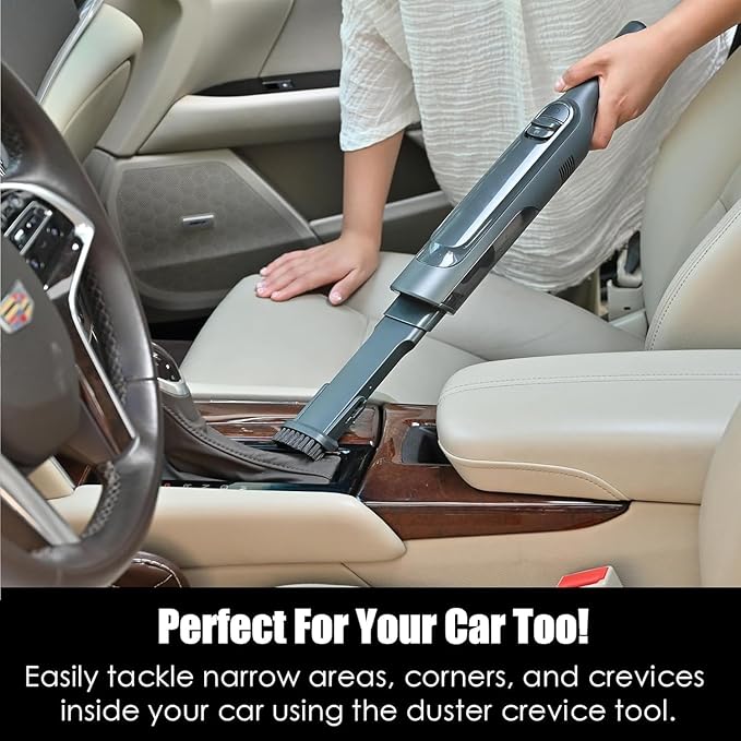 Handheld Vacuum Cordless, Lightweight 1.4lb with Powerful Suction, Charging Dock, Single Touch Empty and Detachable Dust Cup, Portable Mini Car Vac for Home Office and Pet Hair (Dark Grey)