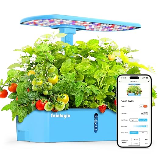 Sainlogic Hydroponics Growing System Kit, Smart Indoor Garden with APP & WiFi Connected, 12 Pods Watering Planter, 5 X Growth with 24W LED, Quiet Pump, for Vegetables, Herbs and Flowers