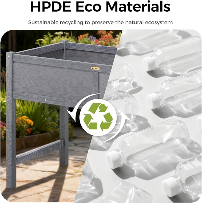 TT Nature HDPE Raised Garden Bed with Legs, Outdoor Elevated Planter Box for Vegetables, Herbs & Flowers, Weather-Resistant Raised Garden Beds for Patio, Balcony & Backyard Gardening