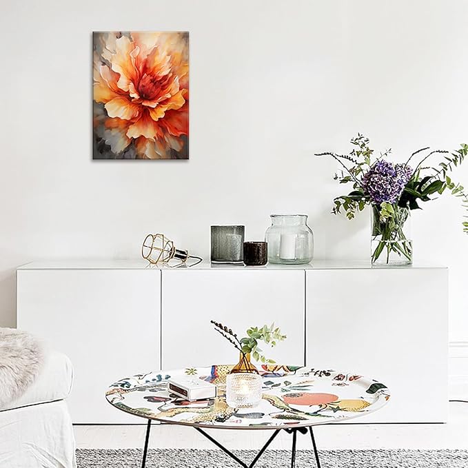 FUNHUA Red Flower Canvas Wall Art Decor Girls Wall Art Oil Art Print Cute Nursery Pictures Home Decor for Living Room Bedroom Canvas With Wood Frame 12x16 inches