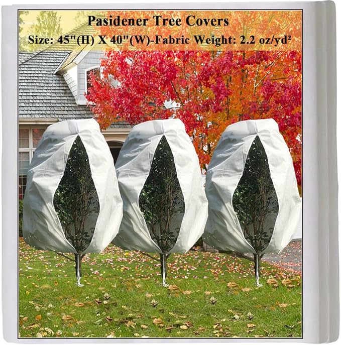 Pasidener Plant Covers Freeze Protection 3 Packs 45" x40" 2.2oz Tree Covers Frost Plant Covers Freeze Cloth for Outdoor Plants with Zipper Drawstring