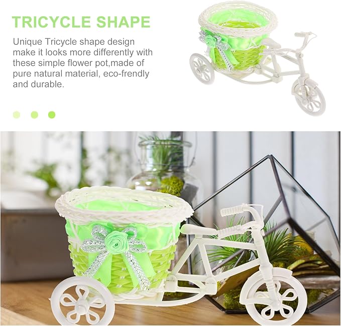 ARTIBETTER 3Pcs Tricycle Rattan Flower Basket Mini Wicker Storage Container Indoor Outdoor Decorative Planter for Faux Plants Fruit and Small Household Items