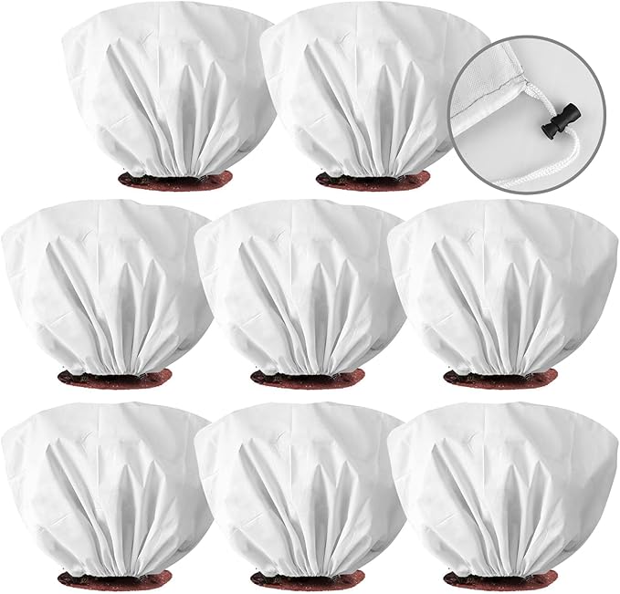 EYNDYN 8 Pcs Plant Covers Frost Protection Bag 39.3" x 19.6" Winter Reusable Plants Jacket with Drawstring Shrub Protection Wraps Bags Frost Blanket for Winter Outdoor Garden Plants