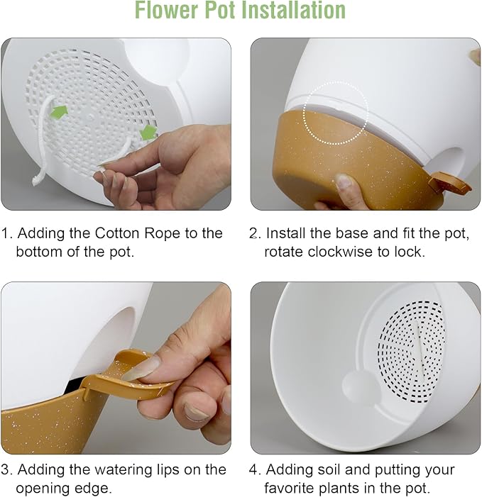 Meowell 12 inch Large Self Watering Pots for Indoor Outdoor Plants, Plant Pots with Mesh Drainage Holes for Garden House Plants, Plastic Planters with Reservoir for Flower Plants, White with Brown