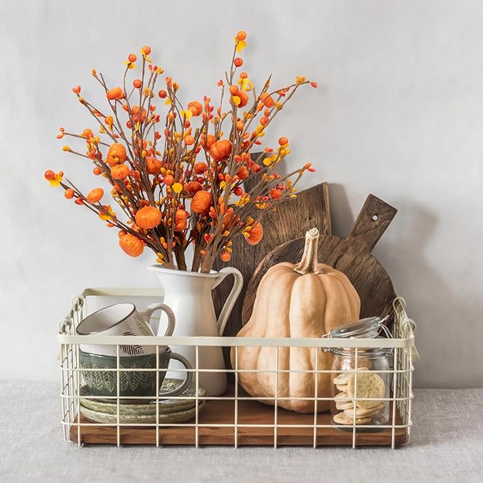 4Pcs Fall Artificial Berry Stems Orange Pumpkin Picks Fall Floral Picks Autumn Decor Thanksgiving Harvest Home Vase Festival Pumpkin Decor Thanksgiving Decorations