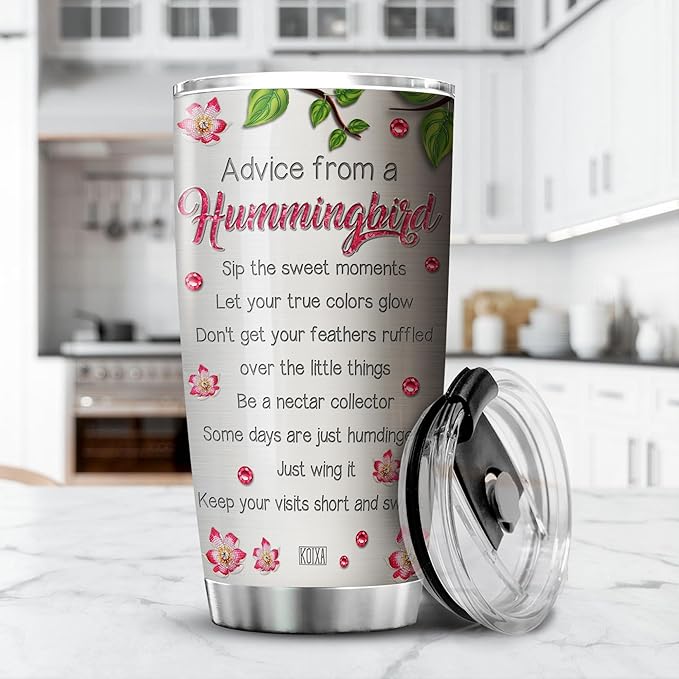 KOIXA Hummingbird Coffee Tumbler Birthday Gifts For Women Teens Friends Adults Animal Lovers Travel Mug With Lid Insulated Cup Cold Steel Tumblers Inspirational Quotes Jewelry Styles