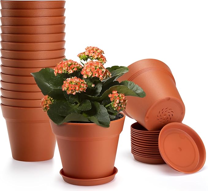 FHWTY 4 inch Plant Pots 16 Pack, Small Plant Pots with Drainage Holes and Tray, Thickened Indoor Planters Seedlings Pots for Flowers, African Violet, Succulent and All House Plants, Terracotta