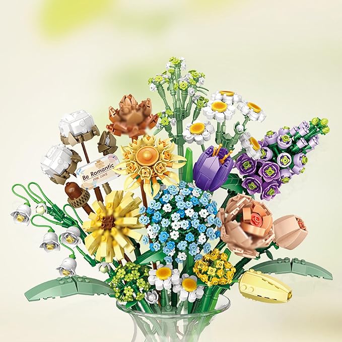 MEIEST Mini Building Blocks Flower Bouquet Set,Creative DIY Unique Decoration Home,Flowers Botanical Collection Construction Building Bricks Toy for Kids Adult (Violet)