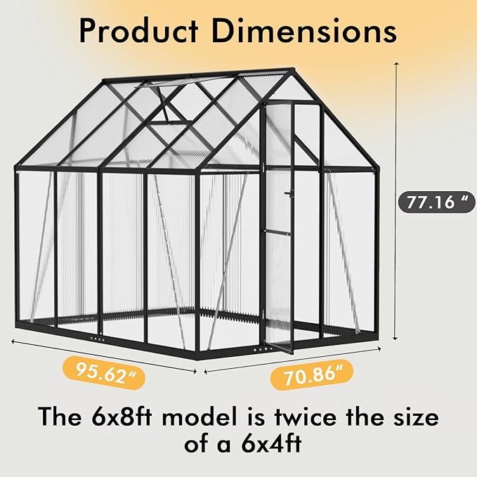 6×7.5FT Greenhouse for Outdoors, Large Walk in Greenhouse Kit, Enhanced Aluminum Green Houses for Outside Withstands Wind and Snow to Protect Vegetable or Plants