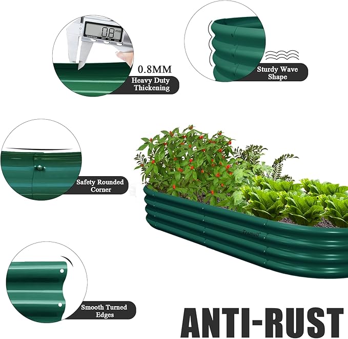4 Pack 6x3x1FT Galvanized Raised Garden Bed Large Metal Planter Box Kit Elevated Raised Garden Planters for Outdoor Plants, Green