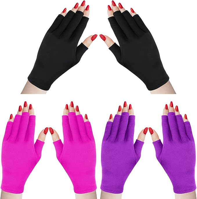 Syhood 3 Pair UV Gloves for Nail Lamp Upf50+ UV Fingerless Protection Glove for Gel Manicures Art Protect Hand from Nail Lamp