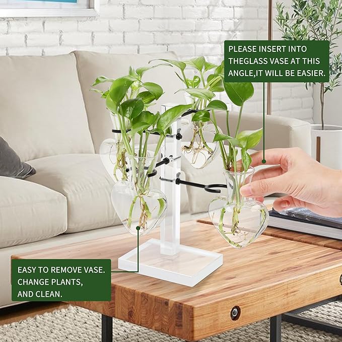 YYHglass Clear Plants Propagation Stations Terrarium Kit Birthday Gift for Women for Indoor Home Office Decor Acrylic Plant Accessories - 4 Love Hear Vase