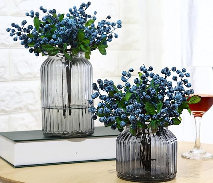 Mistari Artificial Flowers California Faux Blueberries Artificial Blueberry Stems for Decorating Blueberry Picks Fruit Fake Silk Flowers Home Decorative Party Wedding (20 Pack)