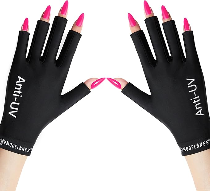 modelones UV Gloves for Gel Manicures, Professional UPF99+ Anti UV Protection Gloves for Gel Nail Lamp (Black) (Pack of 2)