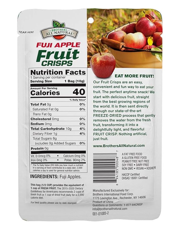 Brothers All Natural Freeze Dried Fruit Crisps, Variety Pack, 24 Single Serve Bags, Fuji Apple, Asian Pear, Banana Strawberry, Made with 100% Fruit, Gluten Free, Soy Free, Vegan, Healthy Snack