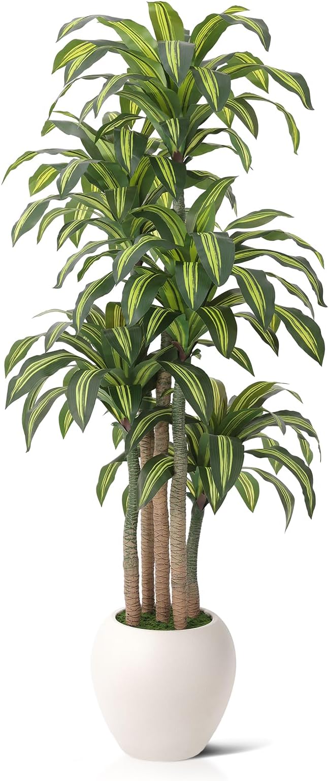 VeriNatural Artificial Dracaena Tree Indoor - 8FT UV Resistant Fake Outdoor Plants with Planter- Tall Faux Tree for Front Porch, Patio, Garden, Wedding, Home, Living Room Decor, VN151