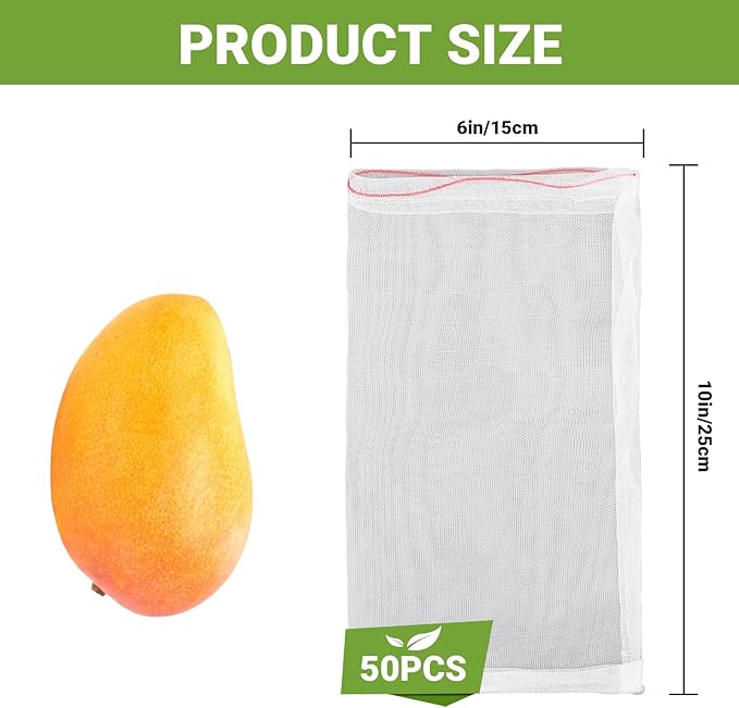 Fruit Protection Bags for Fruit Trees, 50pcs 6x10 Inch Nylon Mesh Garden Netting Bags Against Bugs Birds Squirrels, Cover Plants Flowers