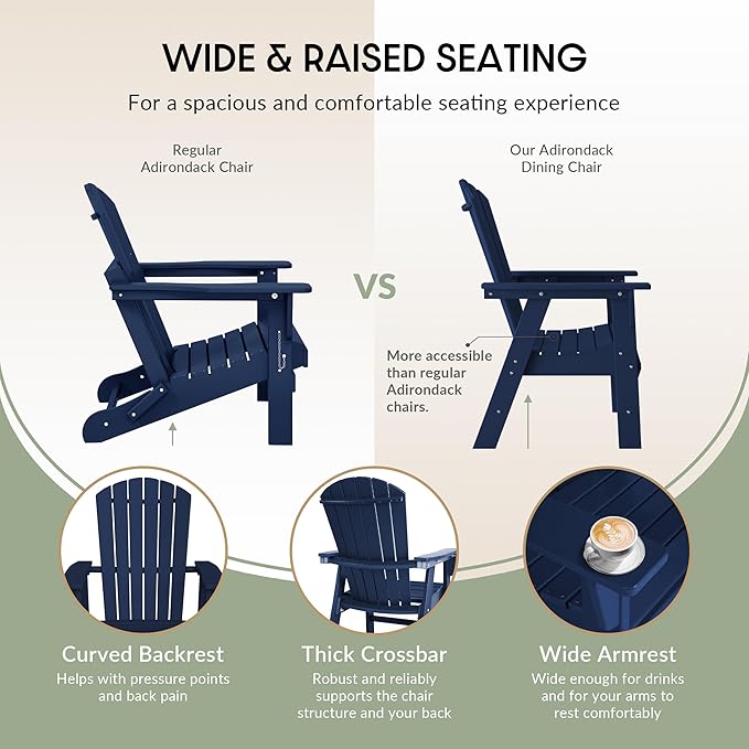 WestinTrends Dylan Dylan Outdoor Patio Shell-Back Adirondack Dining Chair Weather Resistant Navy Blue