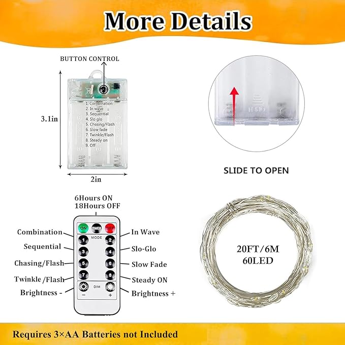 8 Pack Total 160FT 480LED Fairy Lights Battery Operated with Rmote, Waterproof Twinkle Lights with Timer Indoor Outdoor, Cuttable String Light for Bedroom, Classroom, Wedding, DIY, Christmas Decor