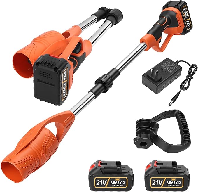 Cordless Leaf Blower, Handheld Leaves Blower Extendable Pole Folding Leaf Blower 29000RPM 400W with 2 X 3000mAh Battery for Snow Dust Leaves Removal Lightweight Portable
