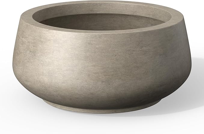 Kante 12.5" Dia Round Concrete Bonsai Planters, Outdoor Indoor Garden Plant Pot with Drainage Hole for Home, Patio, Garden, Weathered Concrete