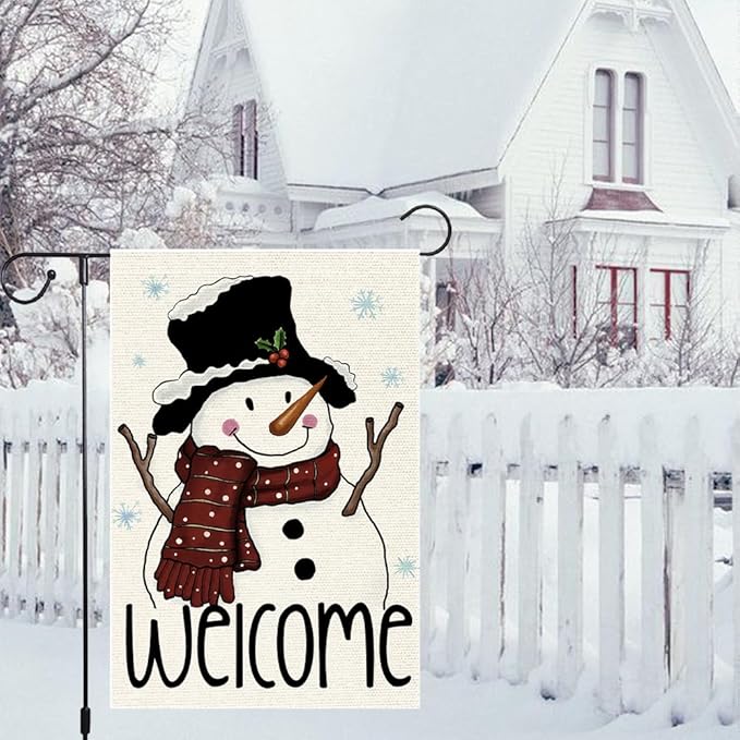 Snowman Snowflake Garden Flag 12x18 Inch Small Double Sided Burlap Vertical,xmas Winter Welcome Holiday Christmas Decorations Yard Lawn Outdoor Decorative Banner