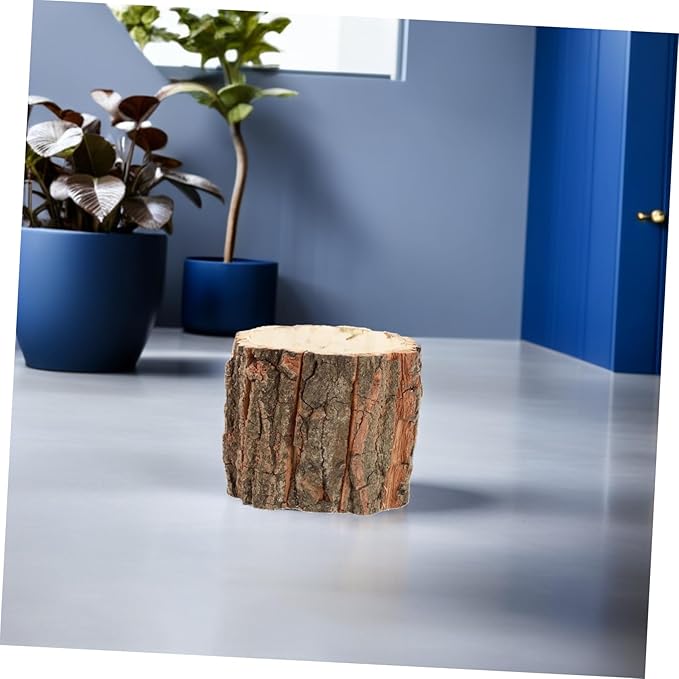 Housoutil Rustic Tree Stump Decor Planter 3.54X3.54X9.44In Wooden Barrel Flower Pot for Indoor Outdoor Garden Patio Lawn Farmhouse Planters
