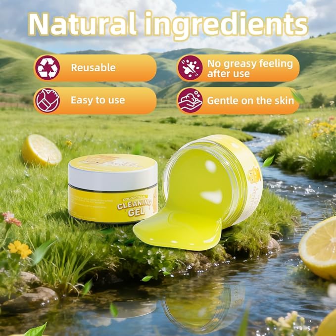 ColorCoral Car Cleaning Gel (Lemon Scent,Yellow),Reusable Dust Cleaning Gel for Car Interior Cleaning Kit, Auto Vent Cleaner，Keyboard Cleaner Gel for Cleaning Dust and Debris from Corners, Crevices