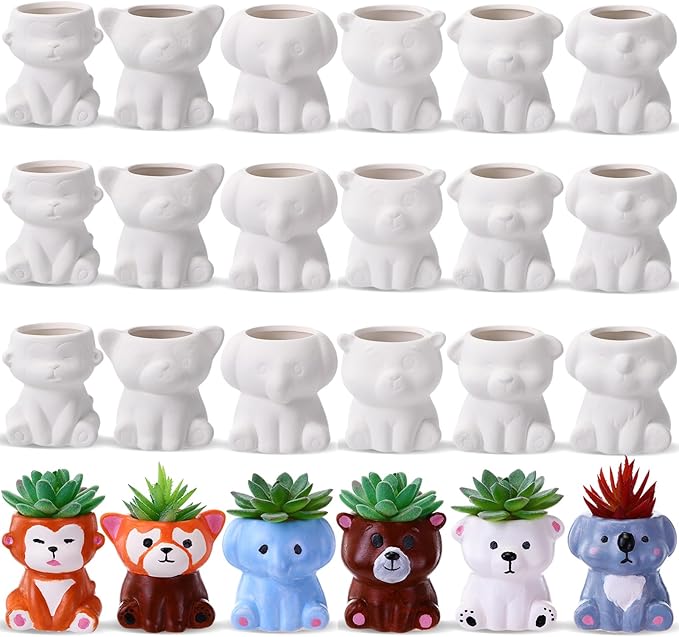 Leitee 18 Pcs Paint Your Own Ceramic Pot Bulk Fall Succulent Pots Ready to Paint Small Pot Mini Succulent Planters Pottery Painting for Spring Valentine Easter Craft(Cute Animals)