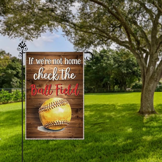 Hafhue If We Are Not Home Check The Ball Field Garden Flag, 12 x 18 Inch Double Sided Farmhouse Holiday Yard Garden Lawn Court Backyard Decoration Flag, Appreciation Gifts for Baseball Lover Coach