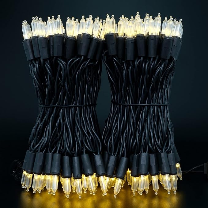 YULETIME 200 Warm White LED Christmas Lights with Black Wire, Pack of 2 Strands 33 Feet 100 Lights UL Certified Holiday String Light Set