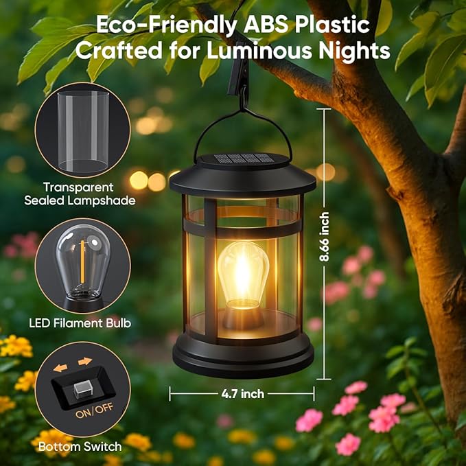 Solar Lanterns Outdoor Waterproof: 6 Pack Hanging Solar Lights for Outside Patio Porch Garden Tabletop Decor - Bright LED Warm White Solar Powered Lighting - Unique Gardening Gifts for Mom
