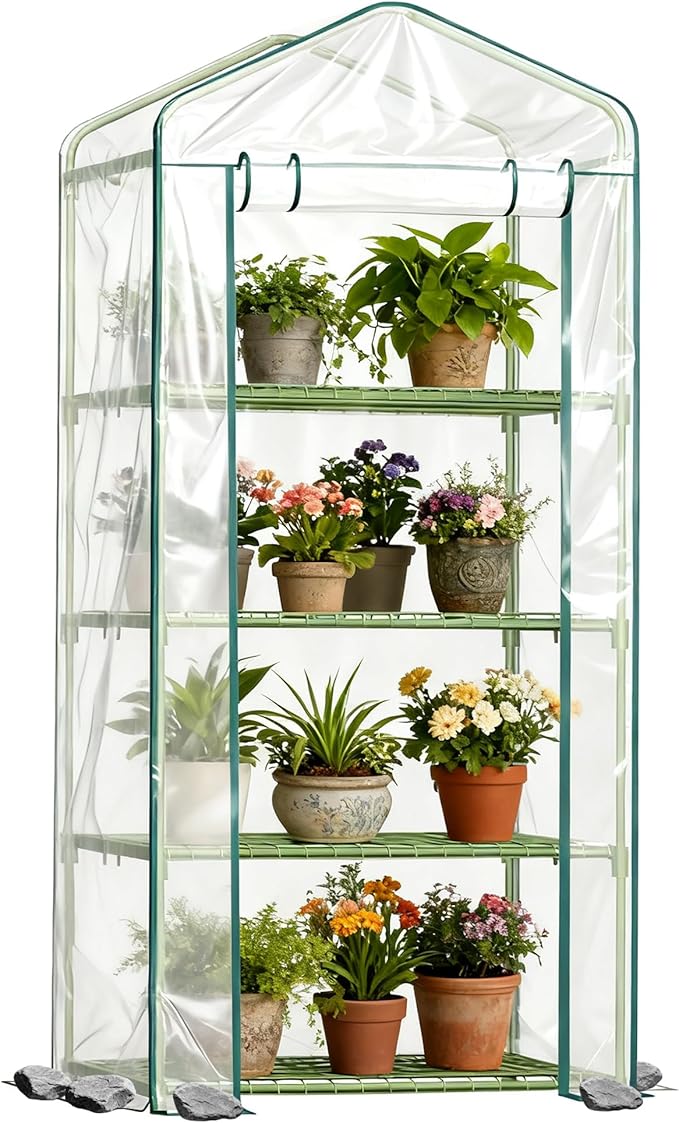 Twira 4-Tier Mini Greenhouse Outdoor, Portable Small Greenhouses for Winter, PE-coated Metal Frame & PVC Cover Green House for Outside Plants, Indoor Greenhouse Women Men Gardening Gifts 2.3x1.6x5.2ft