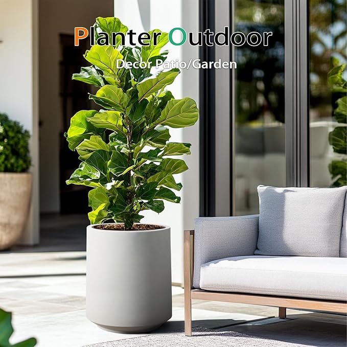 Heyzier Concrete Planter Outdoor Indoor, Large Cement Plant Pots for Trees Flowers (Gray, 17 inch)