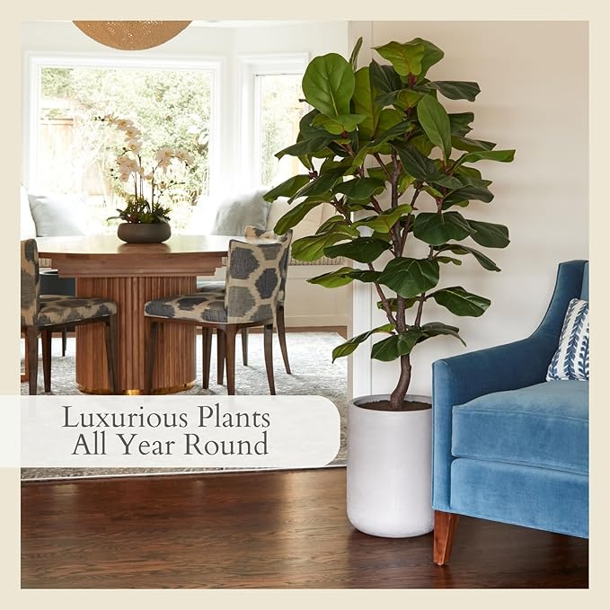 CG Hunter Faux Fiddle Leaf Fig Tree, Premium Artificial Indoor Plant Stands 5’ Tall, Lifelike-Leaves & Hand Painted Trunk Faux-Fiddle Leaf Fig Tree Appearance, Taupe Planter Pot Included