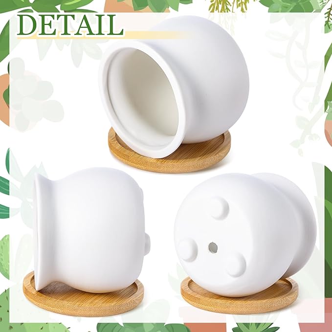 Remerry 12 Pcs 3.5 Inch DIY Ceramic Succulent Pots for Painting Figurines Paint Craft Kit Unpainted Ceramic Bisque Paintable Flowerpots with Drainage Hole Ready to Paint