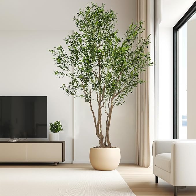 AfanD Artificial Olive Tree - 9ft Tall Fake Olive Plant in Pot - Faux Silk Tree for Indoor