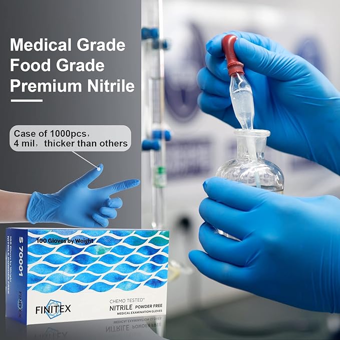 FINITEX Nitrile Disposable Medical Exam Gloves 4 mil Powder-free Latex-Free 100 PCS Examination Home Cleaning Food Gloves