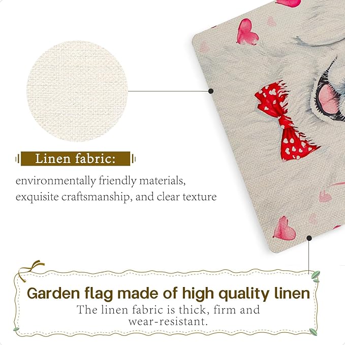 Valentine's Day Great Pyrenees Hello Love Garden Flag, House Yard Plaid Love Heart Outside Decoration, Spring Holiday Wedding Anniversary Outdoor Small Decor 12x18(12629)