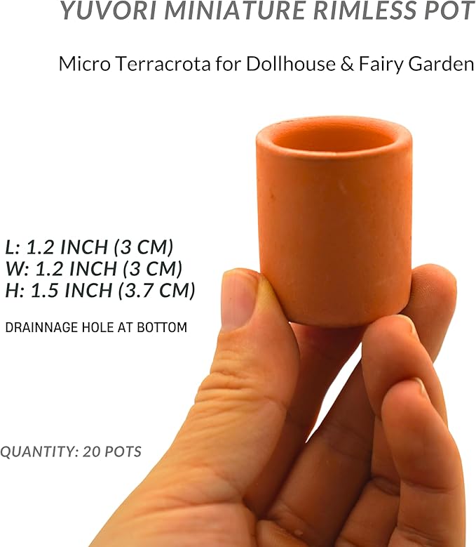 Yuvori Mini Terracotta Pots – Small Clay Flower Pots for Succulents, Cactus, DIY Crafts, Fairy Garden, School Projects, Mini Planters – Set of 20 (Rimless Cylinder, 1.2 Inch)