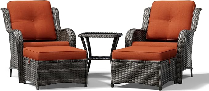 Joyside 5 Piece Wicker Patio Furniture Set, Rattan Patio Chairs with High Back, Deep Seating, Wide Armrest, Thickened Cushions, Outdoor Furniture for Deck, Porch Use
