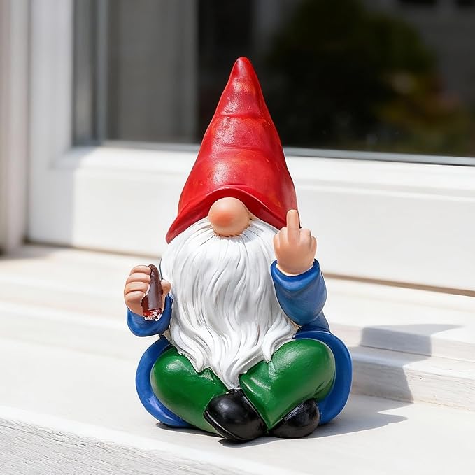 Middle Finger Gnome Statue 6.3in, Naughty Garden Gnomes Yard Lawn Decoration Funny Smoking Gnome Statue Indoor Outdoor Home Decor - Birthday Christmas Gag Gift