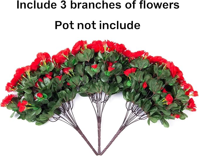 Ivydale Artificial Faux Red Flowers Plants for Outdoor Outside Spring Decor, Fake Silk Camellia UV Resistant Look Real for Planter Porch Patio Balcony Garden Table Indoor, 3 Large Bundles