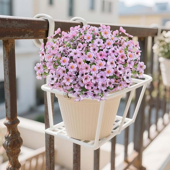 XccJLYB Artificial Flowers Outdoor UV Resistant Fake Plants,12 Bundles Silk Daisy in Pots for Porch Patio Garden, Faux Potted Home Decor for Outside (Pink)