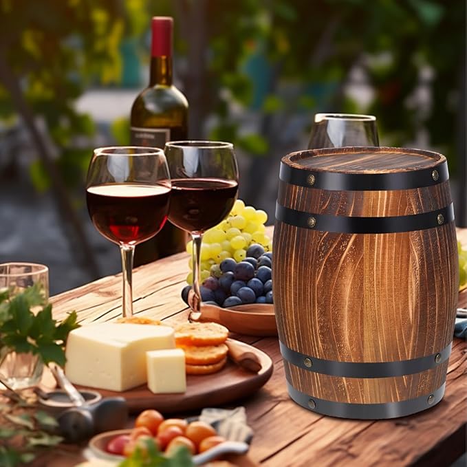 Oak Barrel Decoration Wooden Planter Rustic Wine Barrel Prop 8.2 Inch Antique Style Beer for Home Patio Garden Decor