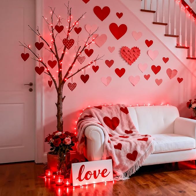 JMEXSUSS 4 Pack 50 LED Red Valentines Day Fairy Lights Battery Operated, 16.1ft Christmas Fairy Lights, Red String Lights for Bedroom Wedding Party Holiday Decorations