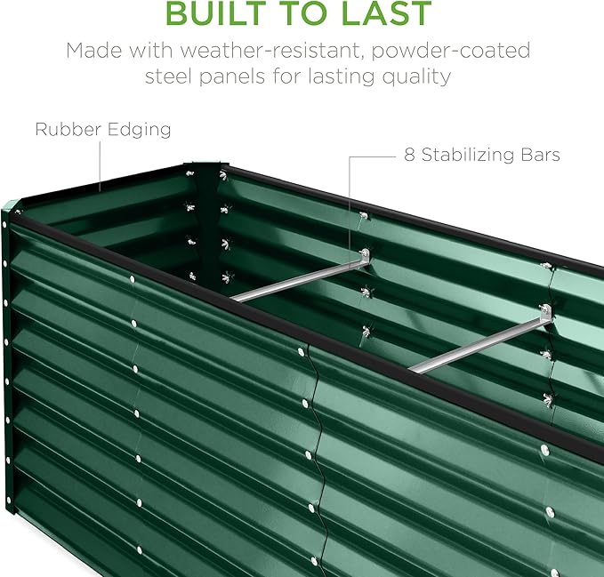 Best Choice Products 8x2x2ft Raised Outdoor Metal Garden Bed, Rectangular Planter Box for Herbs, Flowers, and Deep Root Vegetables w/ 240 Gallon Capacity - Dark Green