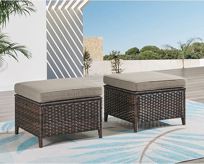 HUMMUH 5 Pieces Patio Bistro Set Wicker Patio Chairs Set of 2 with Ottomans and Side Table Rattan Outdoor Furniture Conversation Set for Yard,Garden,Porch…